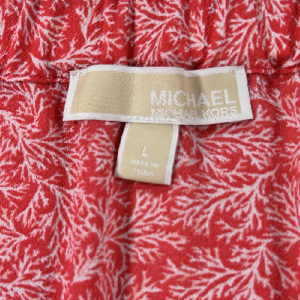 Michael Kors Red Floral Ruffle Wrap Midi Skirt L Womens Preppy - Picture 4 of 8